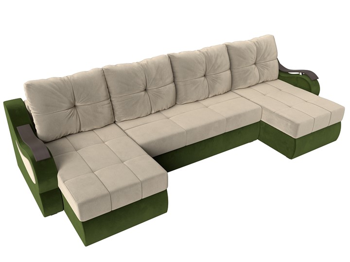 П-образный диван Меркурий П, Бежевый/зеленый (вельвет) в Салехарде - изображение 4