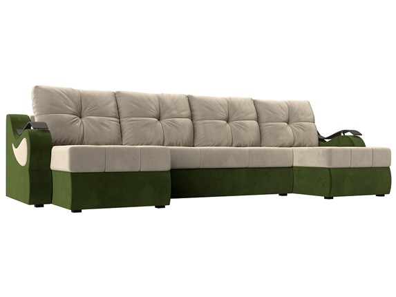 П-образный диван Меркурий П, Бежевый/зеленый (вельвет) в Салехарде - изображение