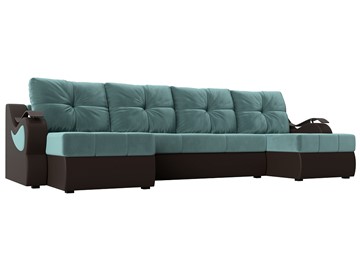 П-образный диван Меркурий П, Бирюзовый\Коричневый (Велюр\Экокожа) в Надыме