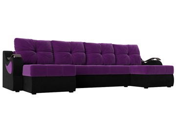 П-образный диван Меркурий П, Фиолетовый/черный (вельвет) в Губкинском