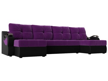 П-образный диван Меркурий П, Фиолетовый/черный (вельвет/экокожа) в Лабытнанги
