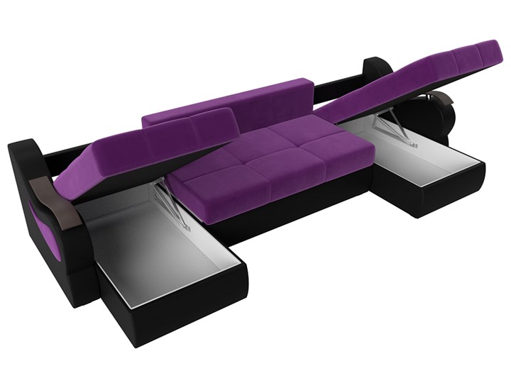 П-образный диван Меркурий П, Фиолетовый/черный (вельвет/экокожа) в Салехарде - изображение 6