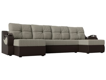 П-образный диван Меркурий П, Корфу 02 (рогожка)/коричневый (экокожа) в Тарко-Сале