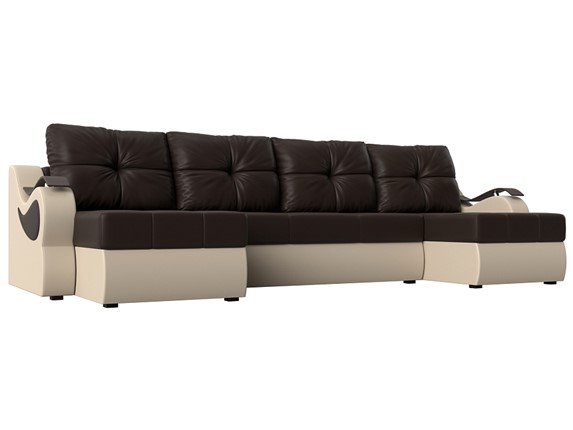П-образный диван Меркурий П, Коричневый/бежевый (экокожа) в Салехарде - изображение