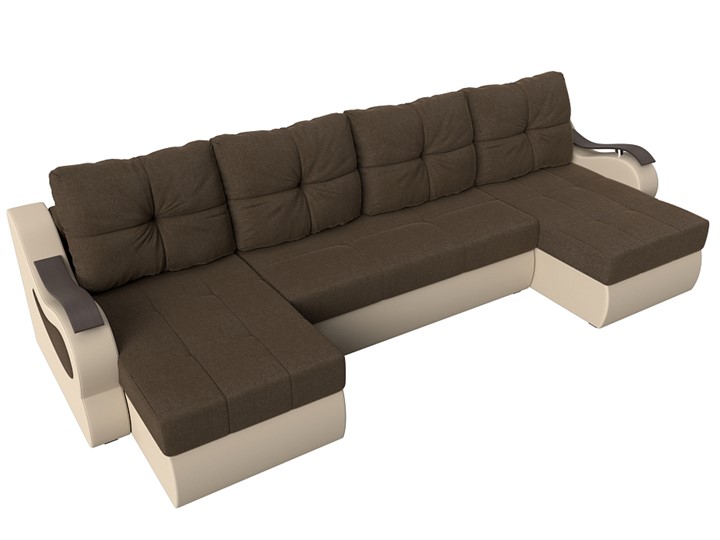 П-образный диван Меркурий П, Коричневый/бежевый (рогожка/экокожа) в Салехарде - изображение 4