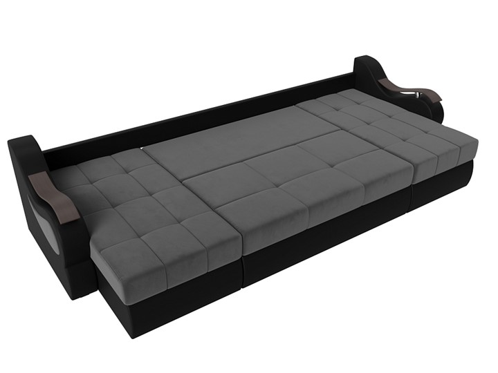 П-образный диван Меркурий П, Серый\Черный (Велюр\Экокожа) в Лабытнанги - изображение 1