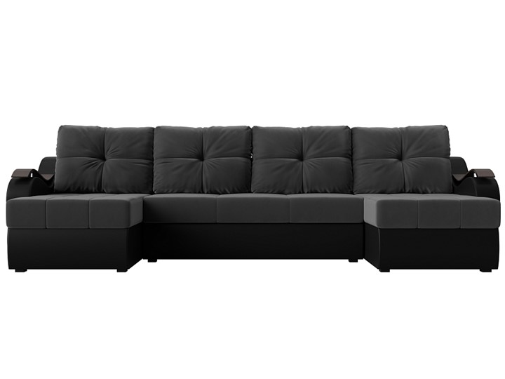 П-образный диван Меркурий П, Серый\Черный (Велюр\Экокожа) в Лабытнанги - изображение 2