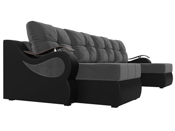 П-образный диван Меркурий П, Серый\Черный (Велюр\Экокожа) в Лабытнанги - предосмотр 3