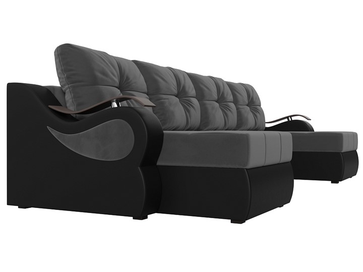 П-образный диван Меркурий П, Серый\Черный (Велюр\Экокожа) в Лабытнанги - изображение 3