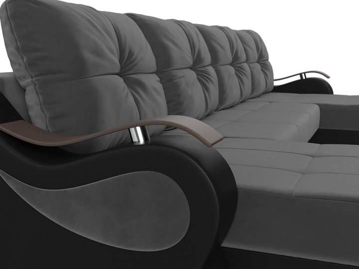 П-образный диван Меркурий П, Серый\Черный (Велюр\Экокожа) в Лабытнанги - изображение 4