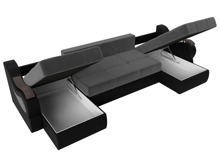 П-образный диван Меркурий П, Серый\Черный (Велюр\Экокожа) в Лабытнанги - изображение 6