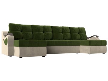 П-образный диван Меркурий П, Зеленый/бежевый (вельвет) в Губкинском