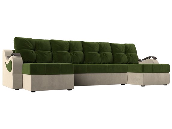 П-образный диван Меркурий П, Зеленый/бежевый (вельвет) в Салехарде - изображение