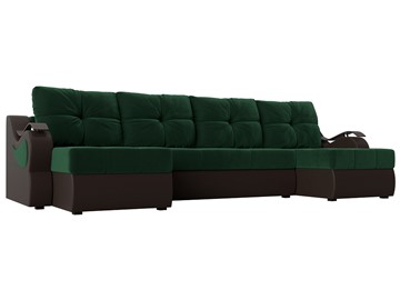 П-образный диван Меркурий П, Зеленый\Коричневый (Велюр\Экокожа) в Губкинском