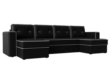 Большой П-образный диван Принстон, Черный (Экокожа) боннель в Муравленко
