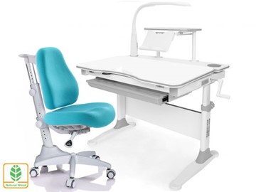 Растущая парта + стул Mealux EVO Evo-30 G (арт. Evo-30 G + Y-528 KBL)/(стол+полка+кресло+чехол+лампа)/белая столешница (дерево), цвет пластика серый в Губкинском