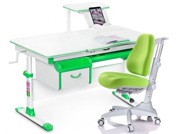 Комплект растущая парта + стул Mealux EVO Evo-40 Z (арт. Evo-40 Z + Y-528 KZ) / (стол+полка+кресло+чехол)/ белая столешница / цвет пластика зеленый в Надыме
