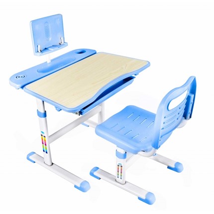 Детский стол-трансформер с подставкой и стулом, Holto SET-17A, Клен+Голубой в Надыме - изображение