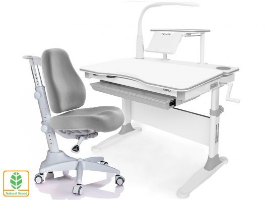 Растущая парта + стул Mealux EVO Evo-30 G (арт. Evo-30 G + Y-528 G) (дерево)/(стол+полка+кресло+чехол+лампа)/ белая столешница (дерево), цвет пластика серый в Салехарде - изображение