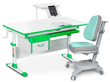 Комплект растущая парта + стул Mealux EVO Evo-40 Z (арт. Evo-40 Z + Y-110 TG) / (стол+полка+кресло) / белый, зеленый, серый в Новом Уренгое