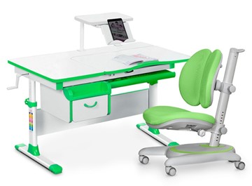 Комплект растущая парта + стул Mealux EVO Evo-40 Z (арт. Evo-40 Z + Y-115 KZ) / (стол+полка+кресло+чехол), белый, зеленый в Салехарде