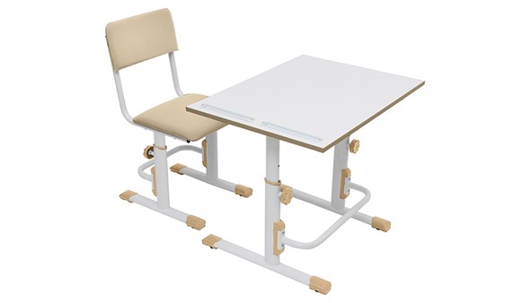 Растущий комплект мебели POLINI Kids Растущая парта-трансформер М1 и стул регулируемый L Белый-макиато в Лабытнанги - изображение