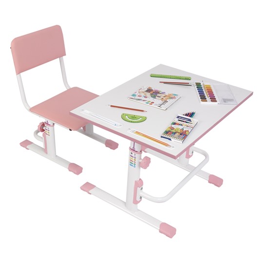 Растущий комплект мебели POLINI Kids Растущая парта-трансформер М1 и стул регулируемый L Белый-розовый в Салехарде - изображение 1