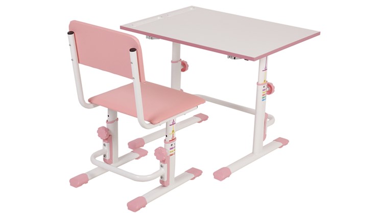 Растущий комплект мебели POLINI Kids Растущая парта-трансформер М1 и стул регулируемый L Белый-розовый в Салехарде - изображение 2