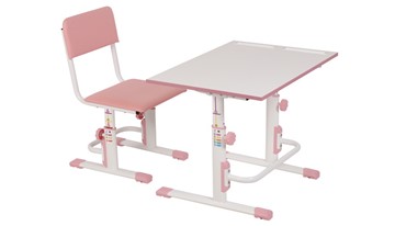 Растущий комплект мебели POLINI Kids Растущая парта-трансформер М1 и стул регулируемый L Белый-розовый в Салехарде - предосмотр