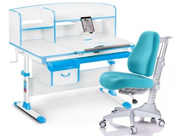 Комплект растущая парта + стул Mealux-EVO Evo-50 BL (арт. Evo-50 BL + Y-528 KBL) / (стол+полка+кресло) / белая столешница / цвет пластика голубой в Муравленко