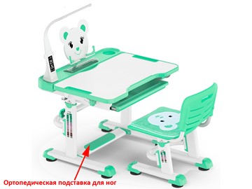 Парта растущая + стул Mealux EVO BD-04 Teddy New XL, с лампой, green, зеленая в Губкинском