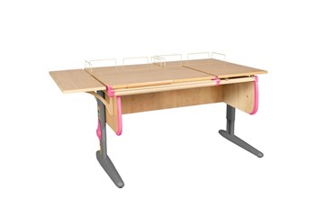 Детский стол-трансформер 1/75-40 (СУТ.25) + Polka_z 1/600 (2 шт.) + Polka_b 1/550 бежевый/серый/розовый в Салехарде