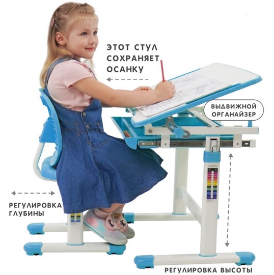Детский стол-трансформер SET Holto-2 голубой в Салехарде - изображение 1