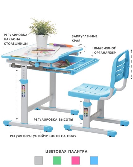 Детский стол-трансформер SET Holto-2А голубой в Салехарде - изображение 4