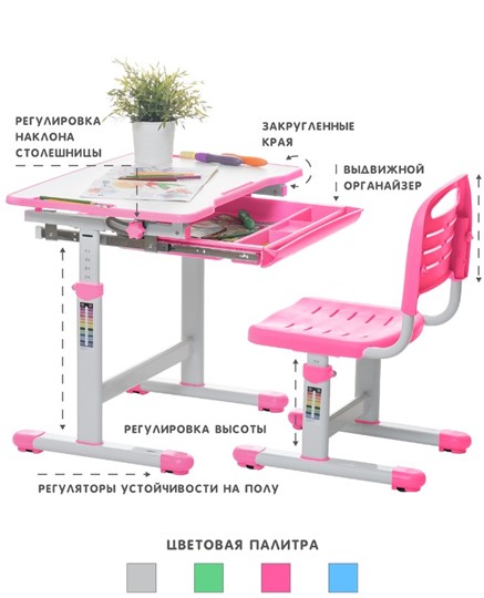 Комплект растущей мебели SET Holto-2А розовый в Салехарде - изображение 3