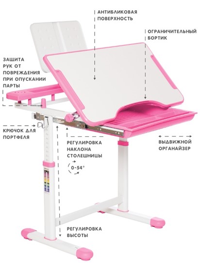 Растущие парта + стул SET HOLTO-17А, розовый в Салехарде - изображение 5