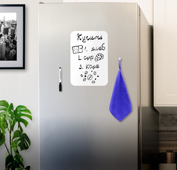 Магнитно-маркерная доска на холодильник BRAUBERG, 30х21 см с маркером, магнитом и салфеткой в Салехарде - изображение 2