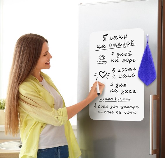 Доска магнитно-маркерная на холодильник BRAUBERG, 58х36 см с маркером, магнитом и салфеткой в Муравленко - изображение 2